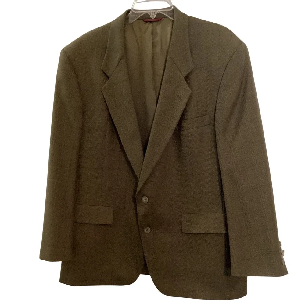 Austin Reed Blazer 44S Olive Green Herringbone Wool Lux Sport Coat Dark Academia
